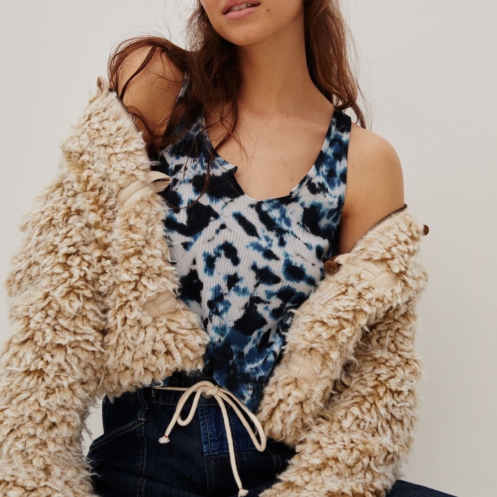 LACAUSA Anisa tie dye ribbed cotton tank top - white and navy - size Small (S)